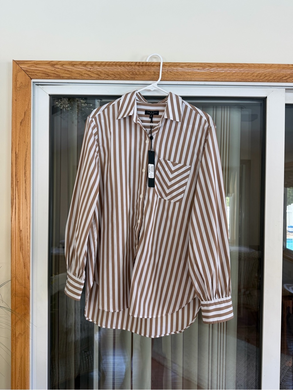 NWT rag & bone Brown and White Striped Maxine Button-Down Shirt